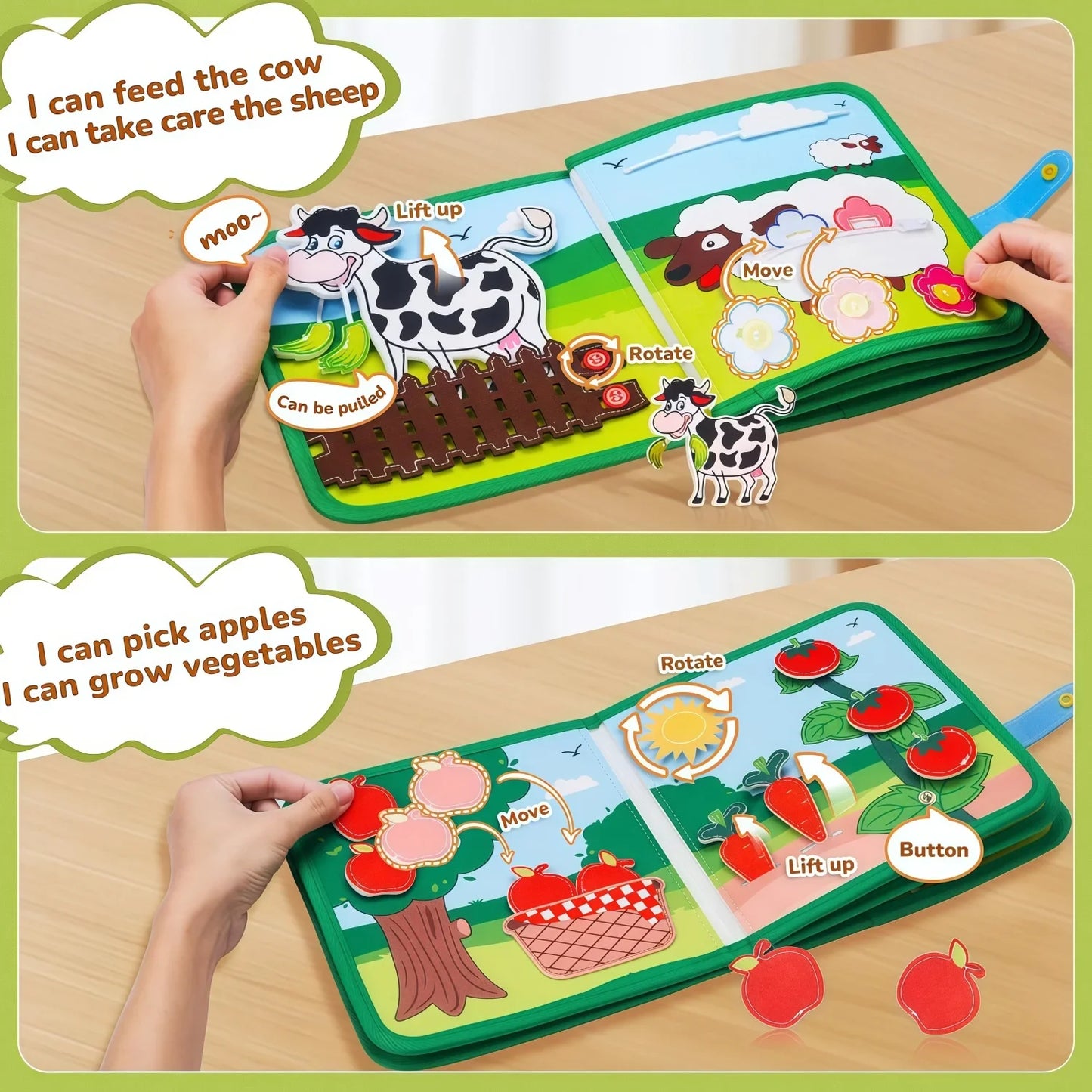 Quiet Busy Book - Farm Animal Activity Toy with Storytelling for Toddlers, Early Learning Fine Motor Skills