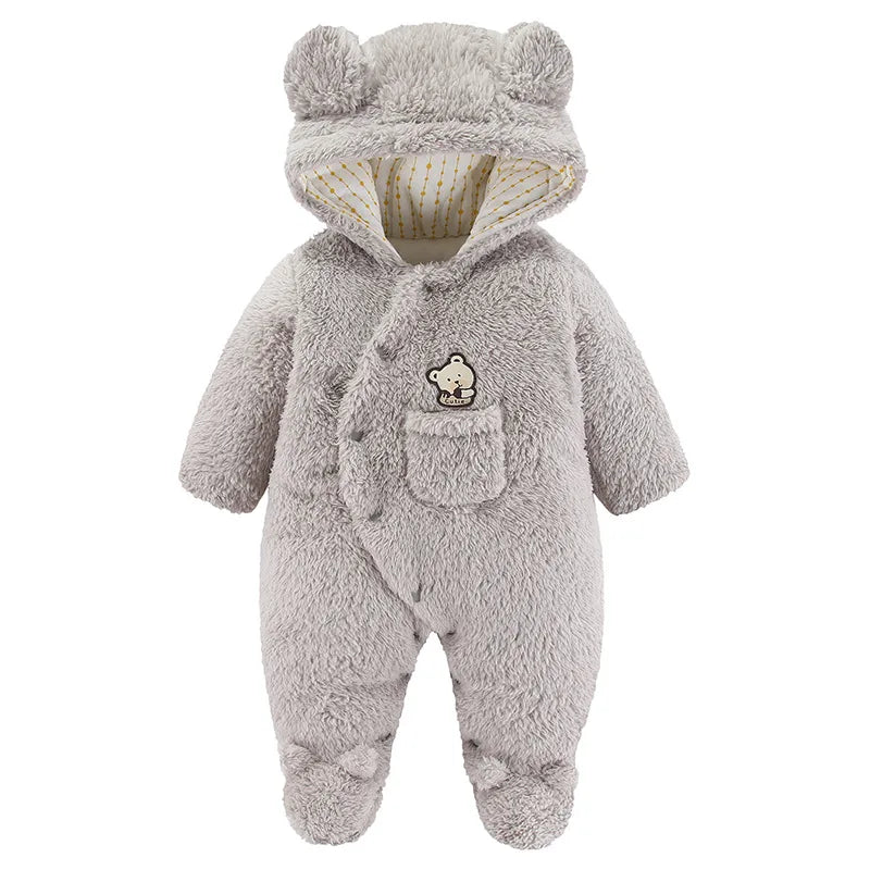 Cute Plush Bear Romper Overall Jumpsuit Spring Autumn Hooded Rompers 0 3 6 9 12 Months Newborn Clothes