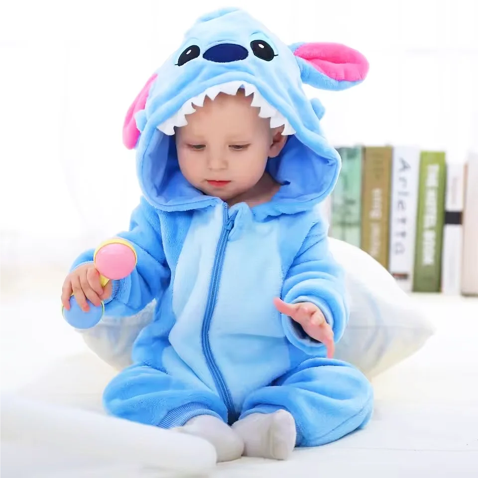 Baby Rompers Blue Alien Stitch-ed Cosplay One-Pieces Hooded Jumpsuits Jumpers