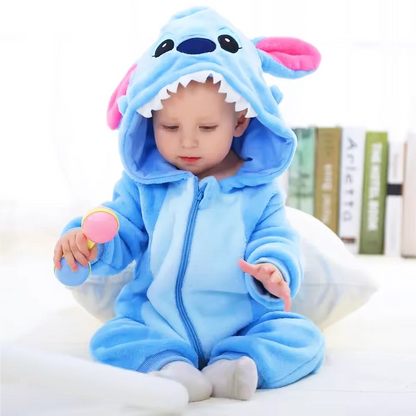 Baby Rompers Blue Alien Stitch-ed Cosplay One-Pieces Hooded Jumpsuits Jumpers