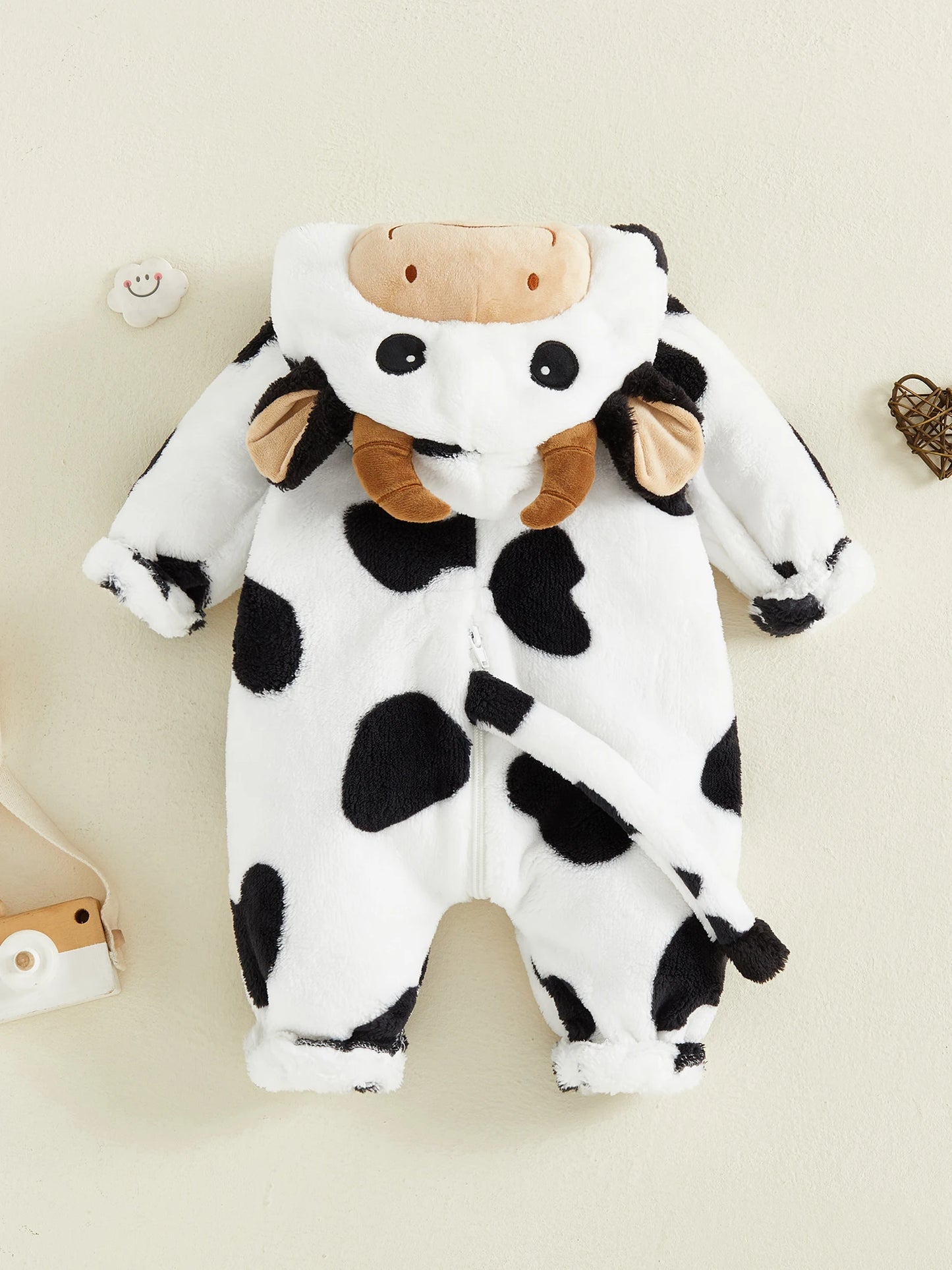 Cow Costume Romper Long Sleeve Hooded Fall Bodysuit Cosplay Costume Halloween Clothes for GirlsBoys