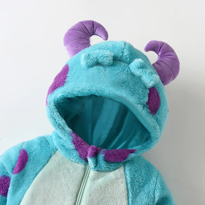 PROSPERBABY Fleece Jumpsuit Cartoon Animal Hooded Warm Winter Rompers Outwear Snowsuit Cosplay Costume
