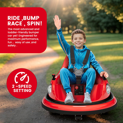 12V Bumper Car for Toddlers Electric Ride On Toys for Kids 1-6 Years LED Lights, 360 Degree Spin, Supports up to 66lbs