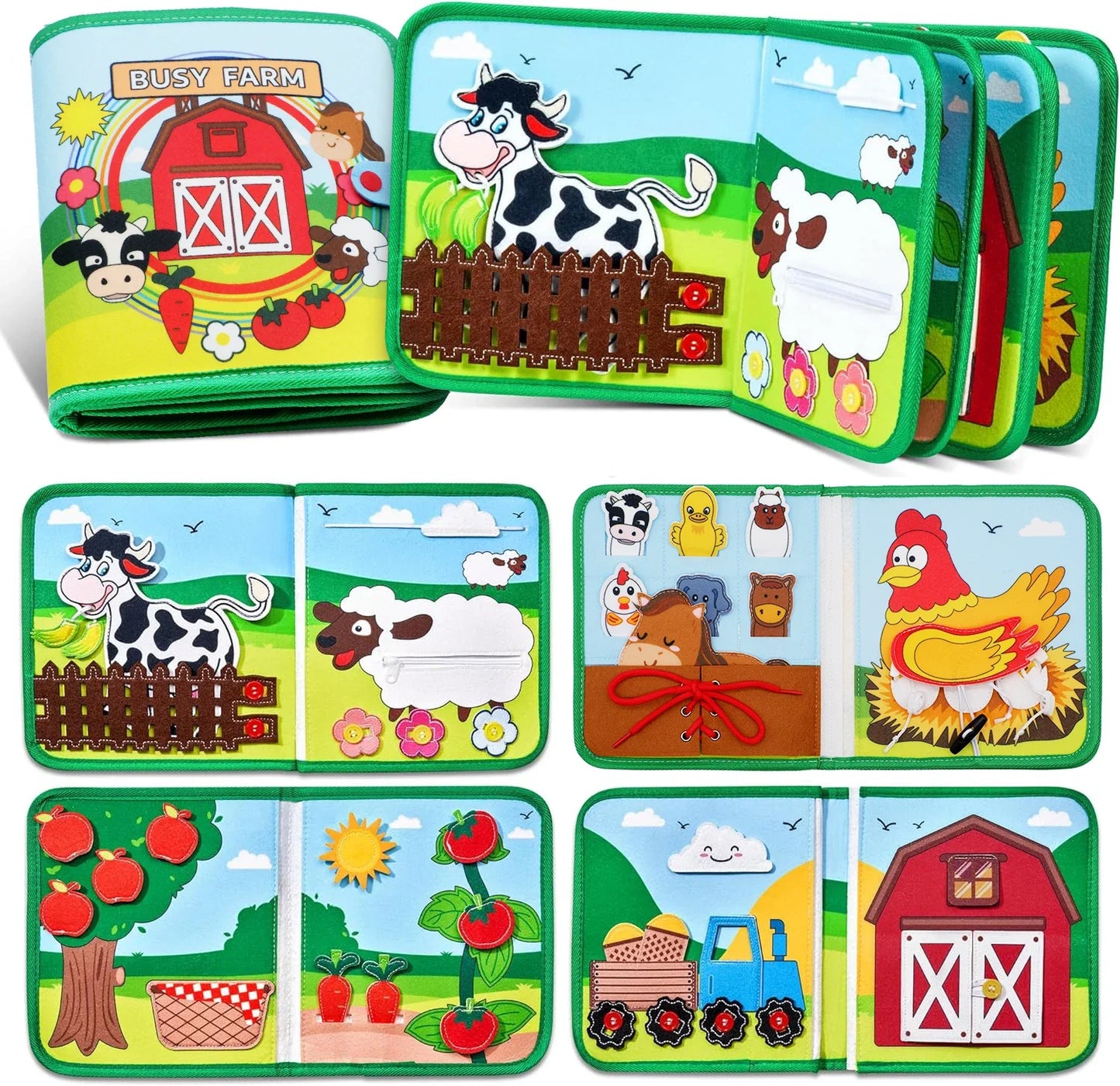 Quiet Busy Book - Farm Animal Activity Toy with Storytelling for Toddlers, Early Learning Fine Motor Skills