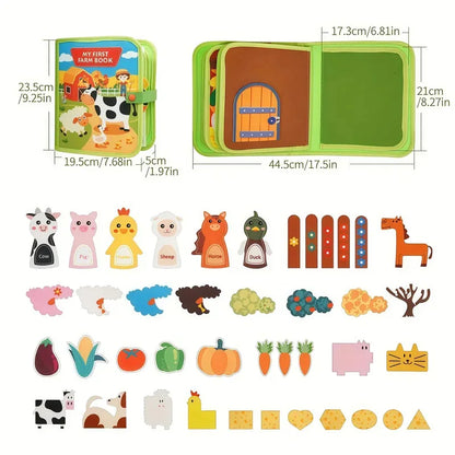 Quiet Busy Book - Farm Animal Activity Toy with Storytelling for Toddlers, Early Learning Fine Motor Skills