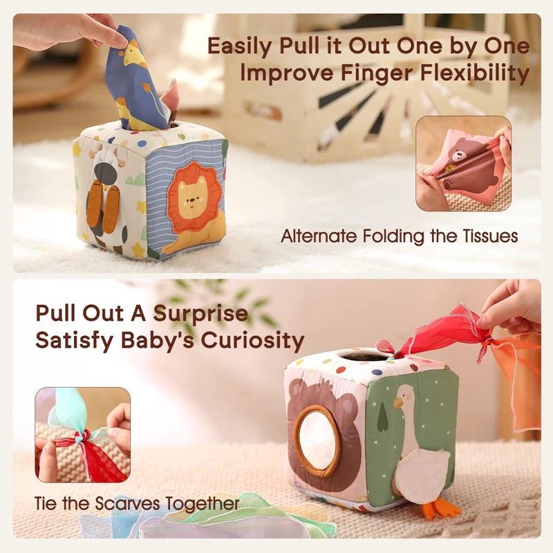 Toys Magic Cotton Animal Tissue Box Kids Finger Exercise Cloth Busy Box Toys Baby Educational Activity Sensory