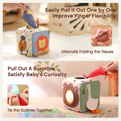 Toys Magic Cotton Animal Tissue Box Kids Finger Exercise Cloth Busy Box Toys Baby Educational Activity Sensory