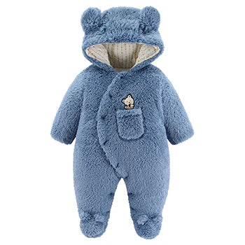 Cute Plush Bear Romper Overall Jumpsuit Spring Autumn Hooded Rompers 0 3 6 9 12 Months Newborn Clothes