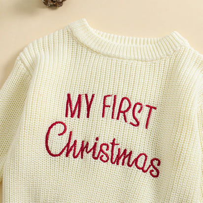 Baby My First Christmas Sweaters Letter Embroidered Knitted Pullover