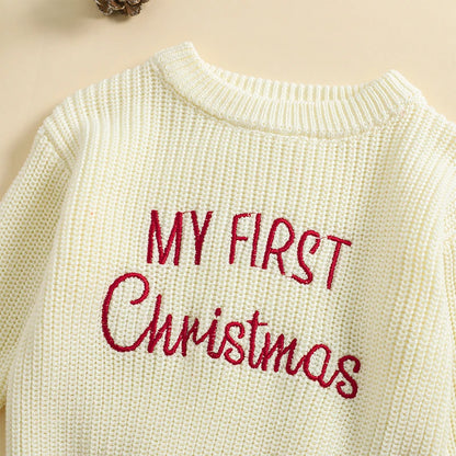 Baby My First Christmas Sweaters Letter Embroidered Knitted Pullover