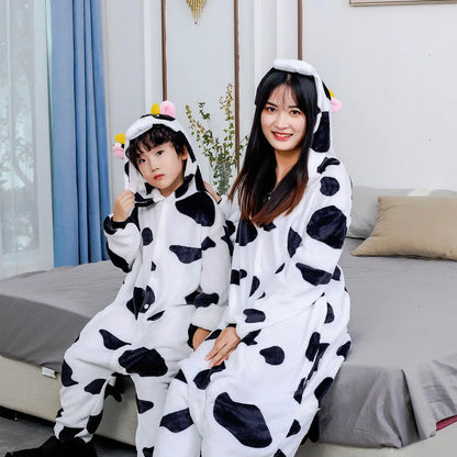 Adults Cow Cartoon Pajama Onesies Jumpsuit Hooded