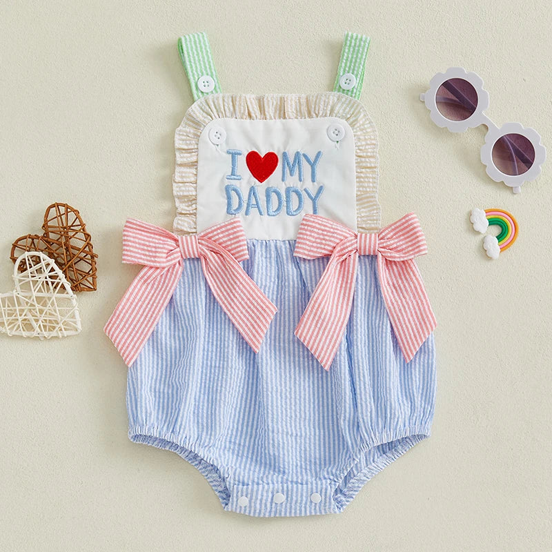 Romper Sleeveless Square Neck Bow Front Stripes Print Bodysuit Newborn Playsuit