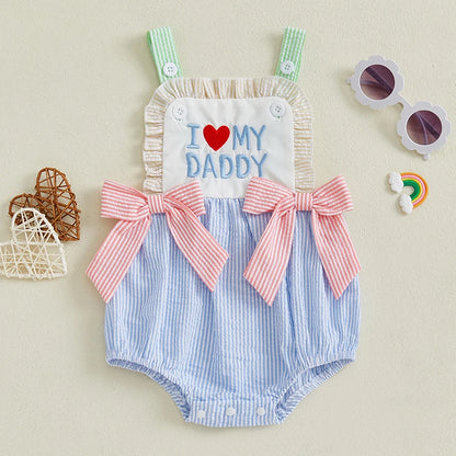 Romper Sleeveless Square Neck Bow Front Stripes Print Bodysuit Newborn Playsuit