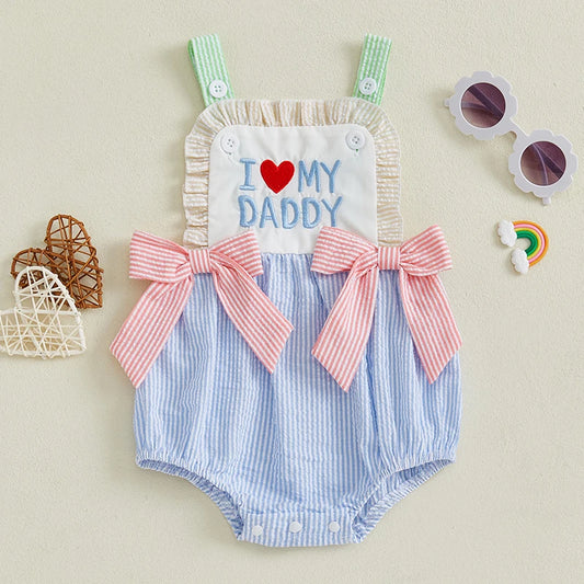 Romper Sleeveless Square Neck Bow Front Stripes Print Bodysuit Newborn Playsuit