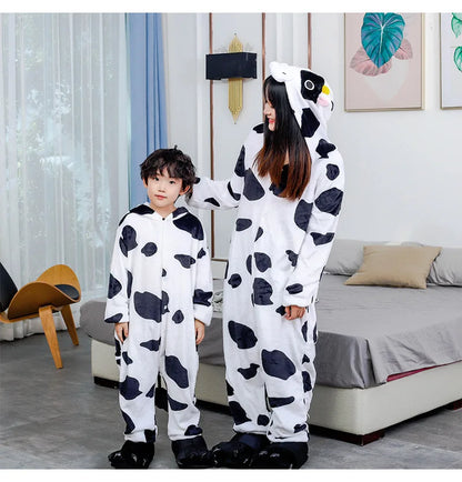 Adults Cow Cartoon Pajama Onesies Jumpsuit Hooded