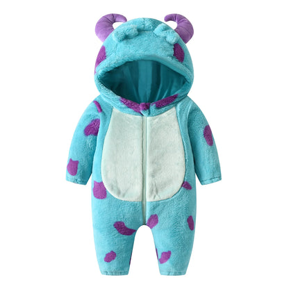 PROSPERBABY Fleece Jumpsuit Cartoon Animal Hooded Warm Winter Rompers Outwear Snowsuit Cosplay Costume