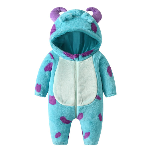 PROSPERBABY Fleece Jumpsuit Cartoon Animal Hooded Warm Winter Rompers Outwear Snowsuit Cosplay Costume