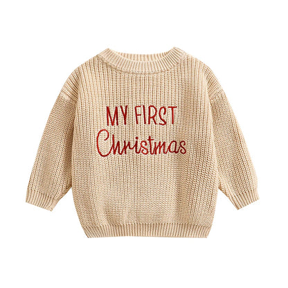 Baby My First Christmas Sweaters Letter Embroidered Knitted Pullover