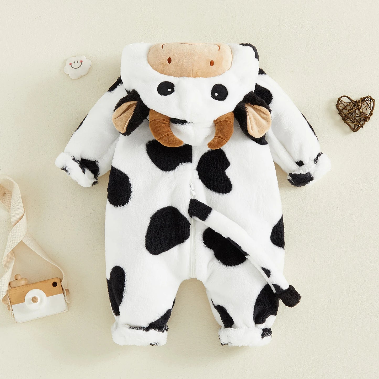 Cow Costume Romper Long Sleeve Hooded Fall Bodysuit Cosplay Costume Halloween Clothes for GirlsBoys
