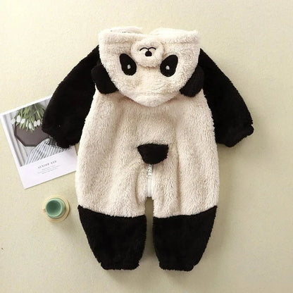 Romper Fleece Cartoon Panda Bunny Hooded Jumpsuit for Boy Girl Clothes Soft Loungewear Thicken Onesie