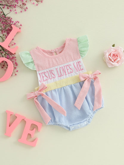 Baby Girl "Jesus Loves Me" Romper Ruffle Sleeveless Newborn Outfit