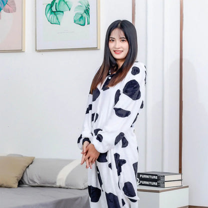Adults Cow Cartoon Pajama Onesies Jumpsuit Hooded
