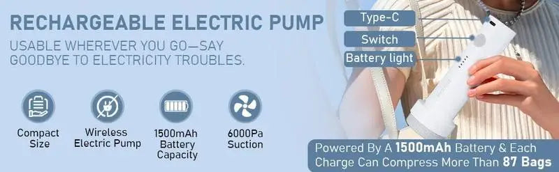 Vacuum Bags for Travel with Rechargeable air Pump, Carry-on Size Compression Packing Bags for Luggage and Suitcase, Space Saver