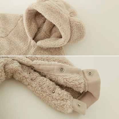 Fuzzy Bear Baby Rompers Warm Fleece Outwear Jumpsuits