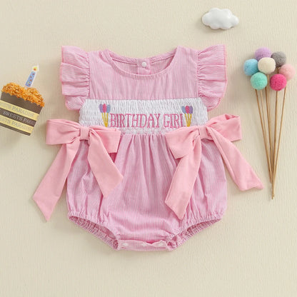 PROSPERBABY Girl Letter Embroidery Romper Sweet Fly Sleeve Birthday Bodysuits Children Cotton Lovely Jumpsuits Clothes