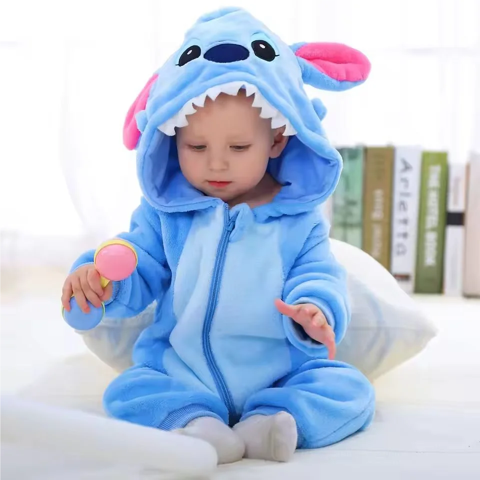 Baby Rompers Blue Alien Stitch-ed Cosplay One-Pieces Hooded Jumpsuits Jumpers