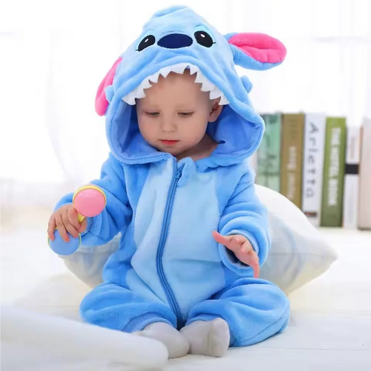 Baby Rompers Blue Alien Stitch-ed Cosplay One-Pieces Hooded Jumpsuits Jumpers