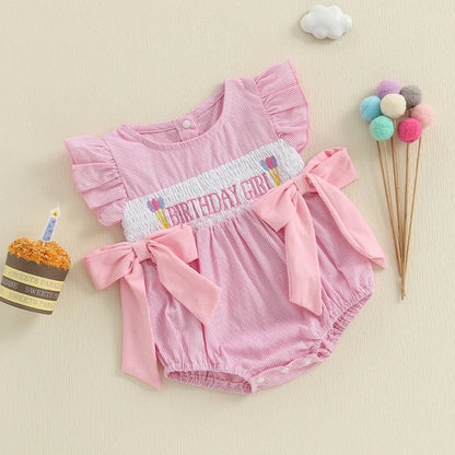 PROSPERBABY Girl Letter Embroidery Romper Sweet Fly Sleeve Birthday Bodysuits Children Cotton Lovely Jumpsuits Clothes