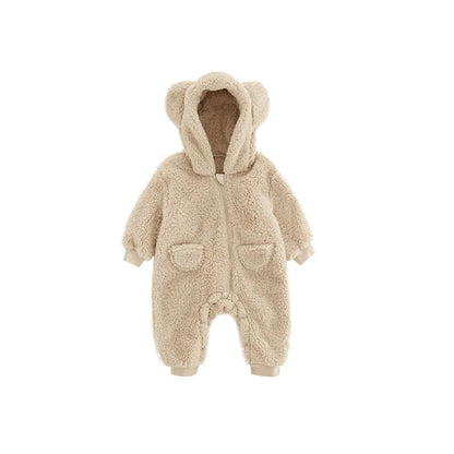 Fuzzy Bear Baby Rompers Warm Fleece Outwear Jumpsuits