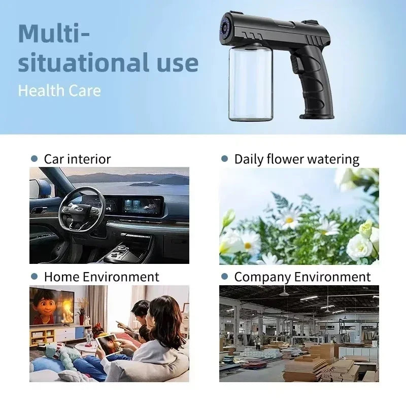 Barber Sprayer Bottle 280ML Steam Spray Sprayer Bottle Handheld USB Nano Blue Light Electric Household Spray Disinfection Gun