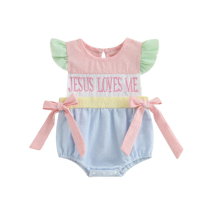 Baby Girl "Jesus Loves Me" Romper Ruffle Sleeveless Newborn Outfit