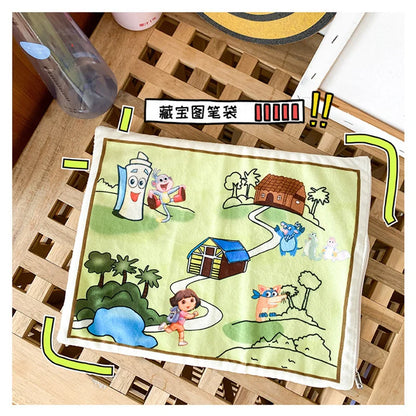 Dora The Explorer Backpack Cartoon Map Large Capacity Messenger Bag