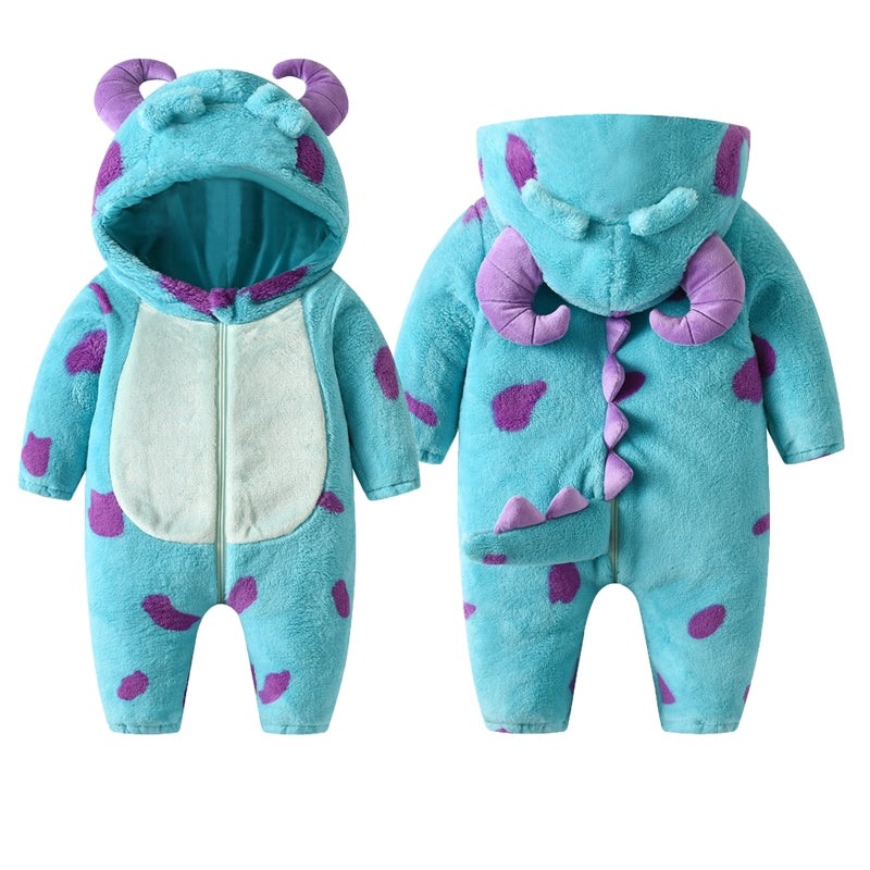 PROSPERBABY Fleece Jumpsuit Cartoon Animal Hooded Warm Winter Rompers Outwear Snowsuit Cosplay Costume