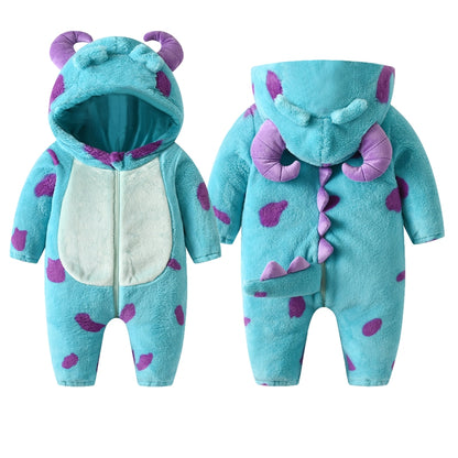 PROSPERBABY Fleece Jumpsuit Cartoon Animal Hooded Warm Winter Rompers Outwear Snowsuit Cosplay Costume