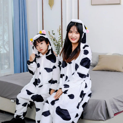 Adults Cow Cartoon Pajama Onesies Jumpsuit Hooded
