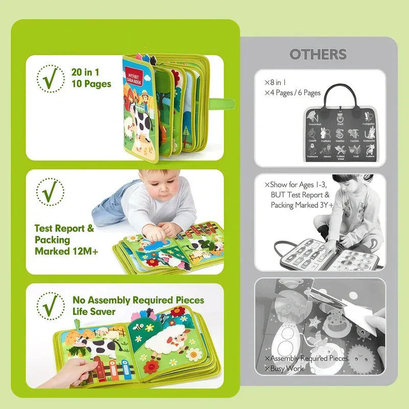Quiet Busy Book - Farm Animal Activity Toy with Storytelling for Toddlers, Early Learning Fine Motor Skills