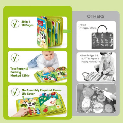 Quiet Busy Book - Farm Animal Activity Toy with Storytelling for Toddlers, Early Learning Fine Motor Skills