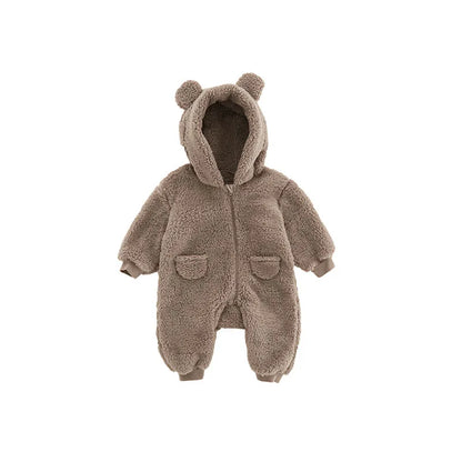 Fuzzy Bear Baby Rompers Warm Fleece Outwear Jumpsuits