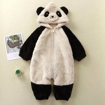 Romper Fleece Cartoon Panda Bunny Hooded Jumpsuit for Boy Girl Clothes Soft Loungewear Thicken Onesie