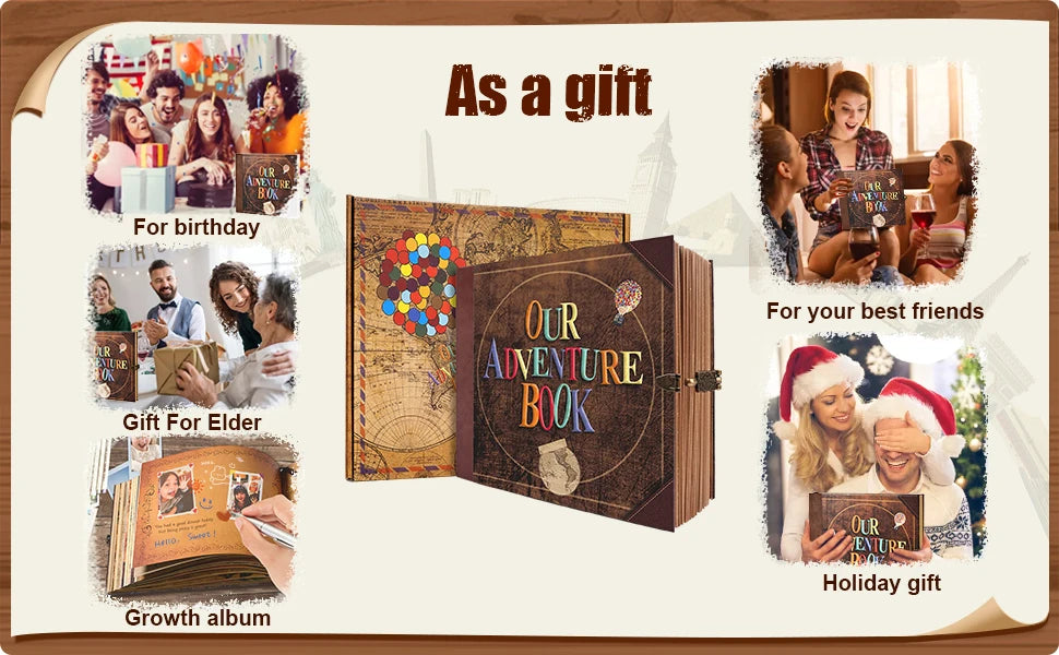 Our Adventure Book 146 Page Diy Handmade Photo Album Scrapbook Retro Kraft Album Anniversary Wedding Memory Valentine's Day Gift