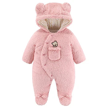Cute Plush Bear Romper Overall Jumpsuit Spring Autumn Hooded Rompers 0 3 6 9 12 Months Newborn Clothes