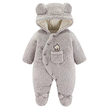 Cute Plush Bear Romper Overall Jumpsuit Spring Autumn Hooded Rompers 0 3 6 9 12 Months Newborn Clothes