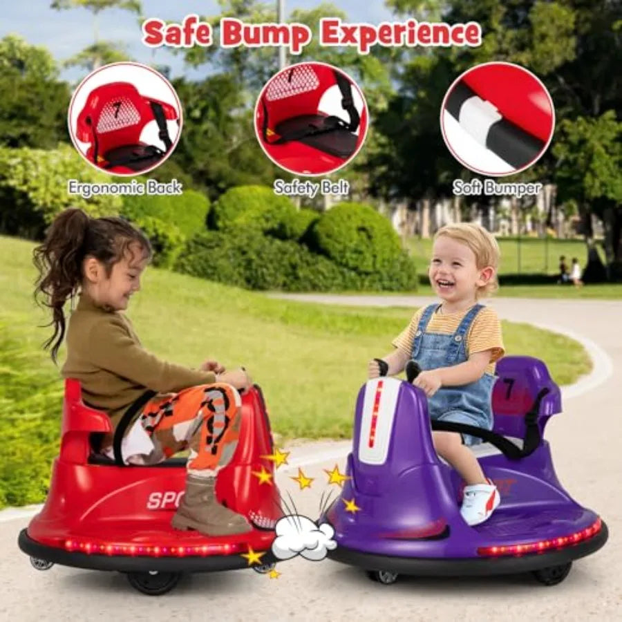 12V Ride On Bumper Car Electric Bumper Car w/Dual Joysticks Remote Control 360° Spin Slow Start Function LED Lights