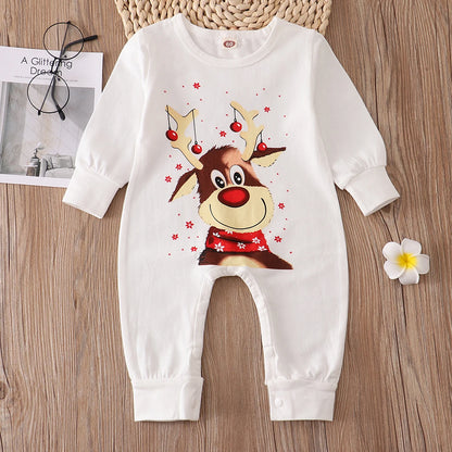 Family Matching Christmas Pajamas Sets Deer Print Tops+Pants Xmas Sleepwear Baby