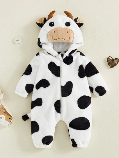 Cow Costume Romper Long Sleeve Hooded Fall Bodysuit Cosplay Costume Halloween Clothes for GirlsBoys