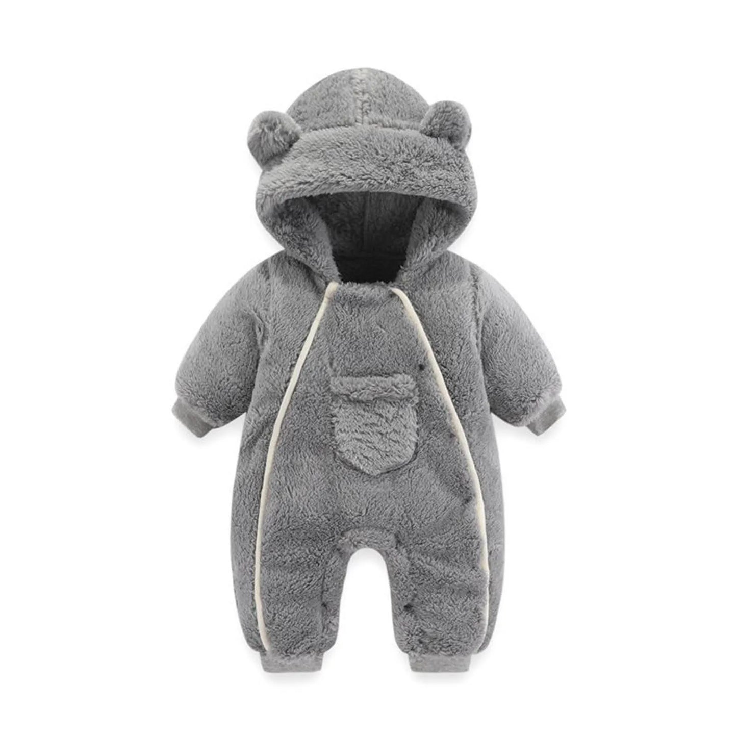 Baby Bear Hooded Romper Fleece Jumpsuit Winter Coat
